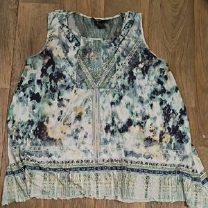 Style & Co. Sleeveless Blue Patterned Blouse